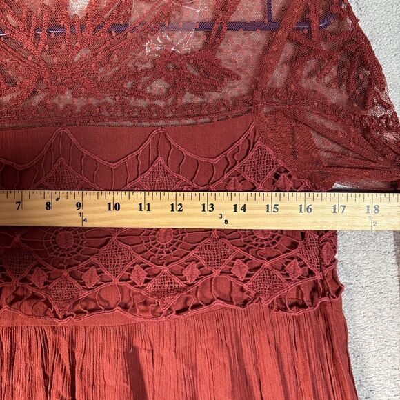 Sundance Mini Dress Womens Size 2 Rust Red Long Sleeve Lace Paneled Crochet Boho - Picture 6 of 14